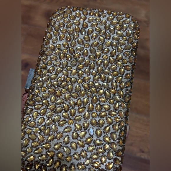 Handbags - Embellished Gold Bead Evening Clutch